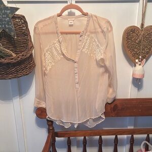 Sundance Cream Sheer Blouse with Lace Accents